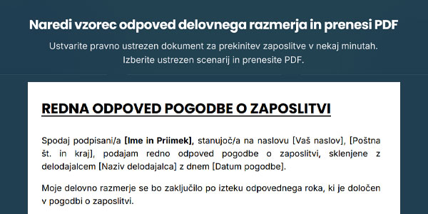 vzorec odpoved delovnega razmerja v PDF generator